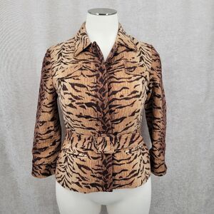 Anthracite Tiger Animal Print Jacket Belted Blazer